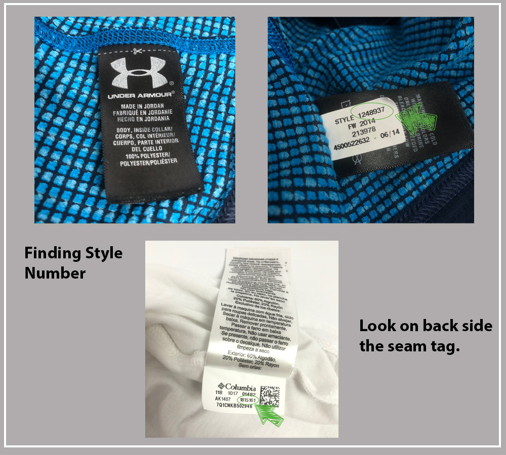how to find style number on clothing tag