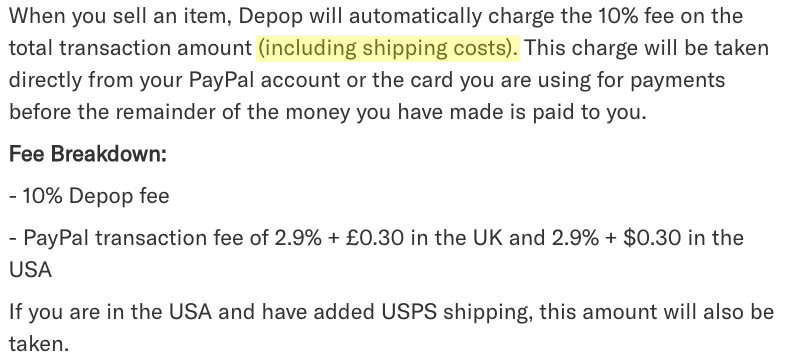 depop selling fees