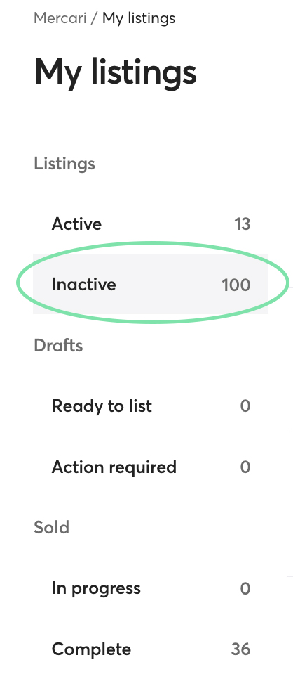 inactive mercari listing