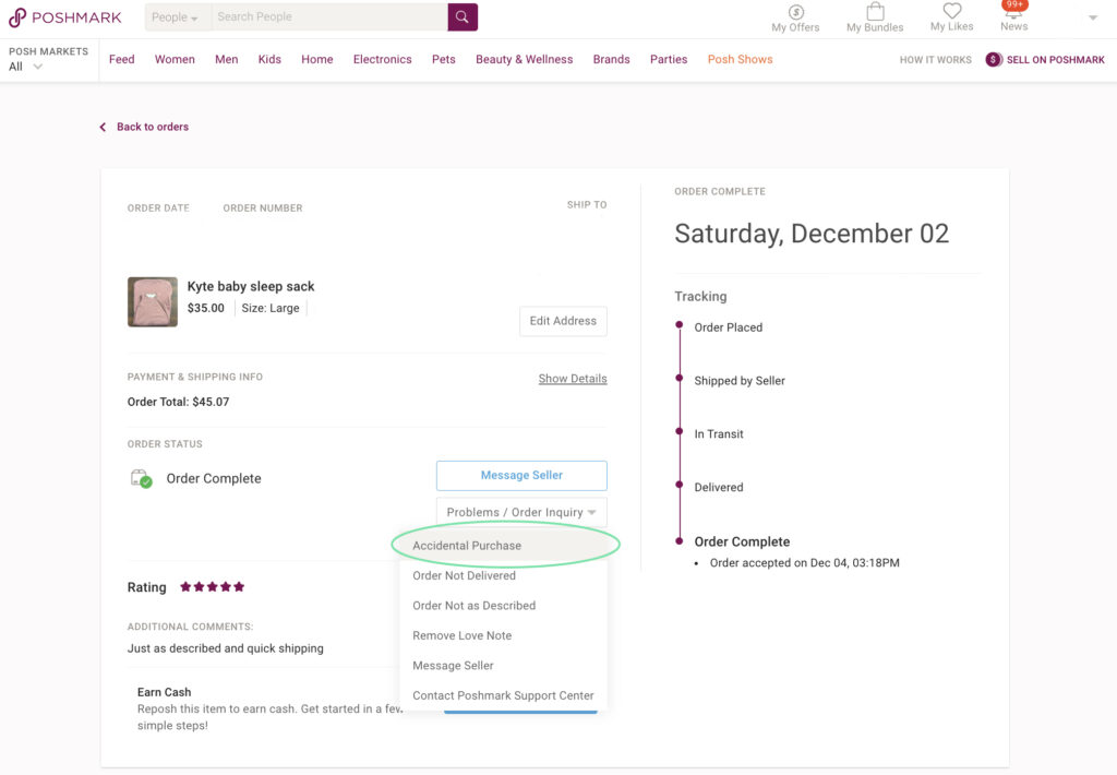 how to cancel poshmark order