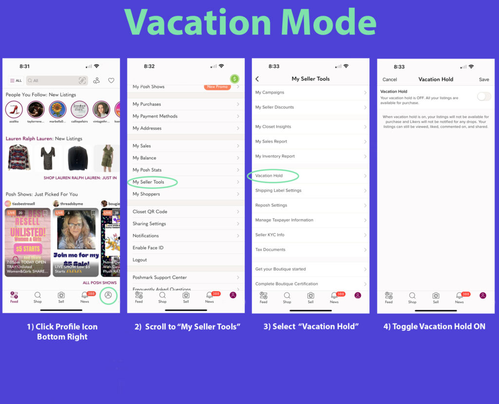 how to put poshmark on vacation